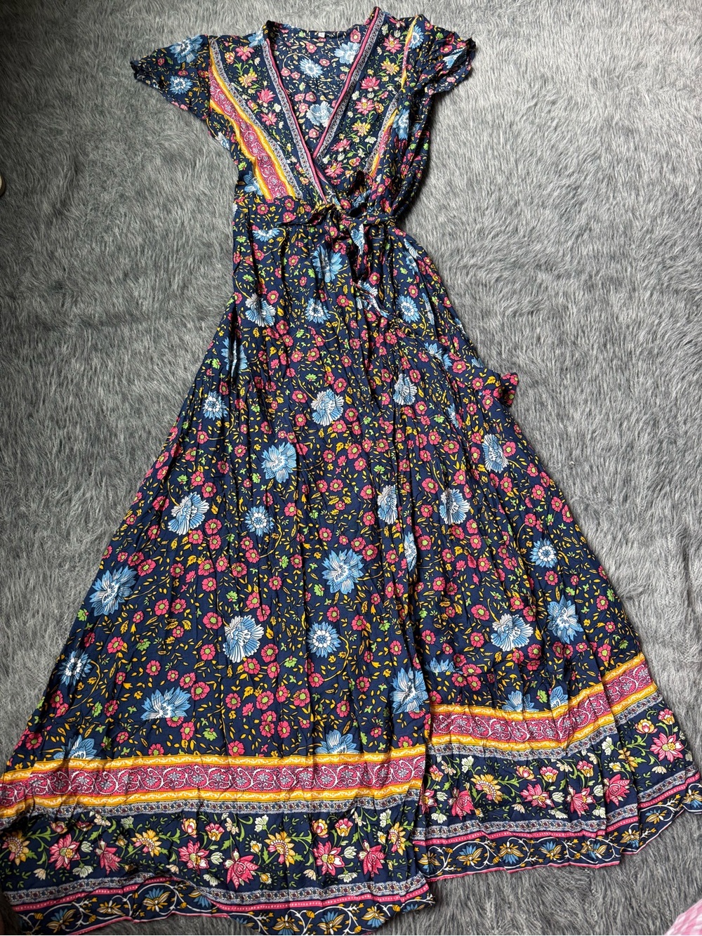 Boho Navy Floral Wrap Maxi Dress